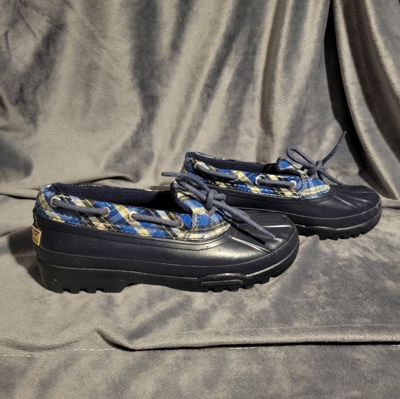 Sperry Low Duck Boots Navy and Green Plaid - Picture 2 of 5